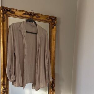 Beige Linen Button-Up Shirt